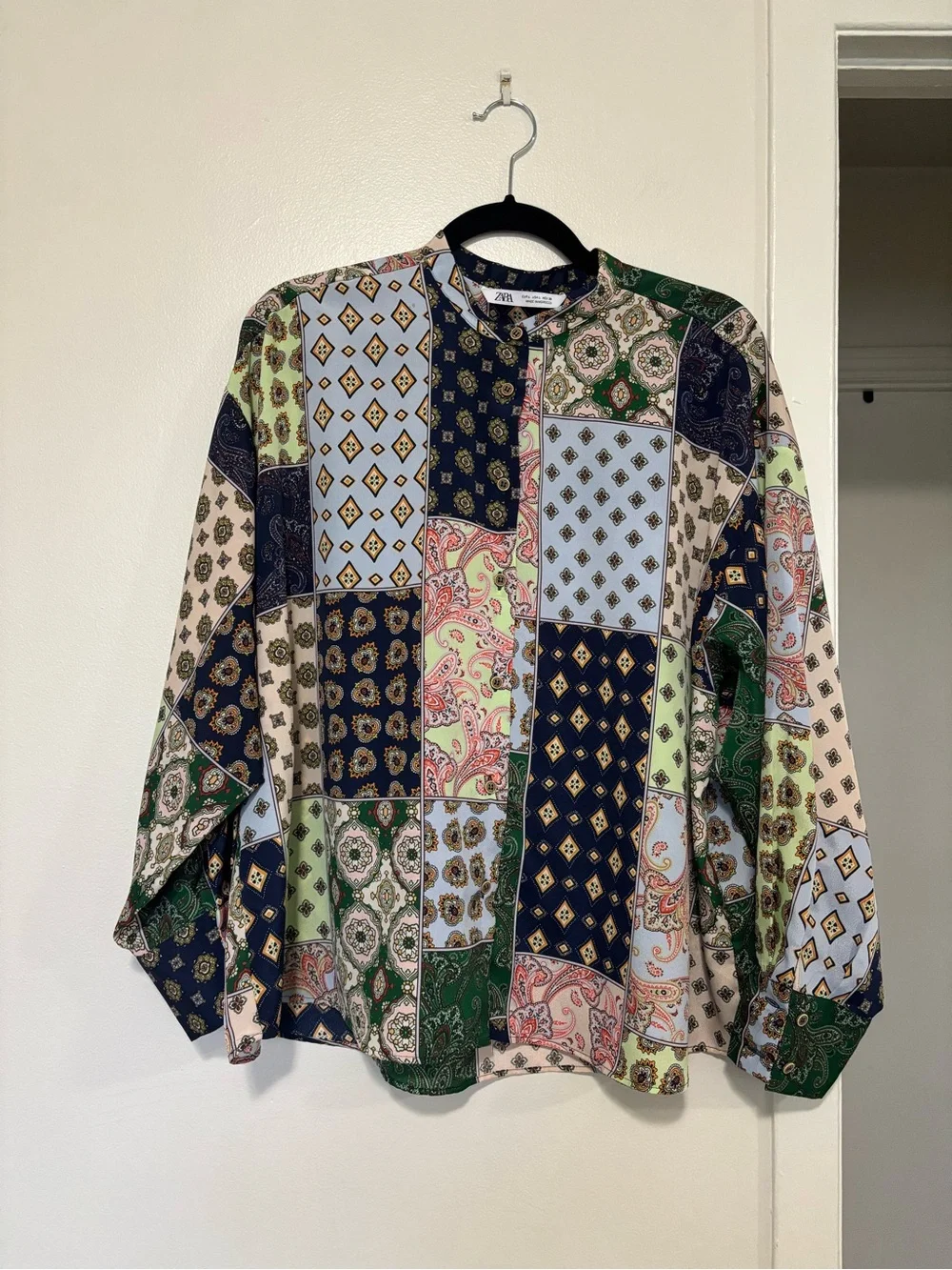 Zara Patchwork Paisley Button-Up Blouse - Picture 2 of 7